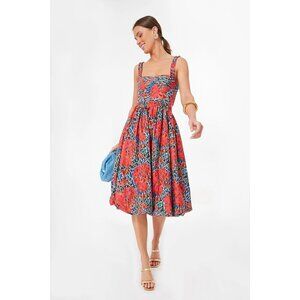 Ulla Johnson Olympia Cotton Midi Dress Flamingo Cutout Balloon Hem 0
